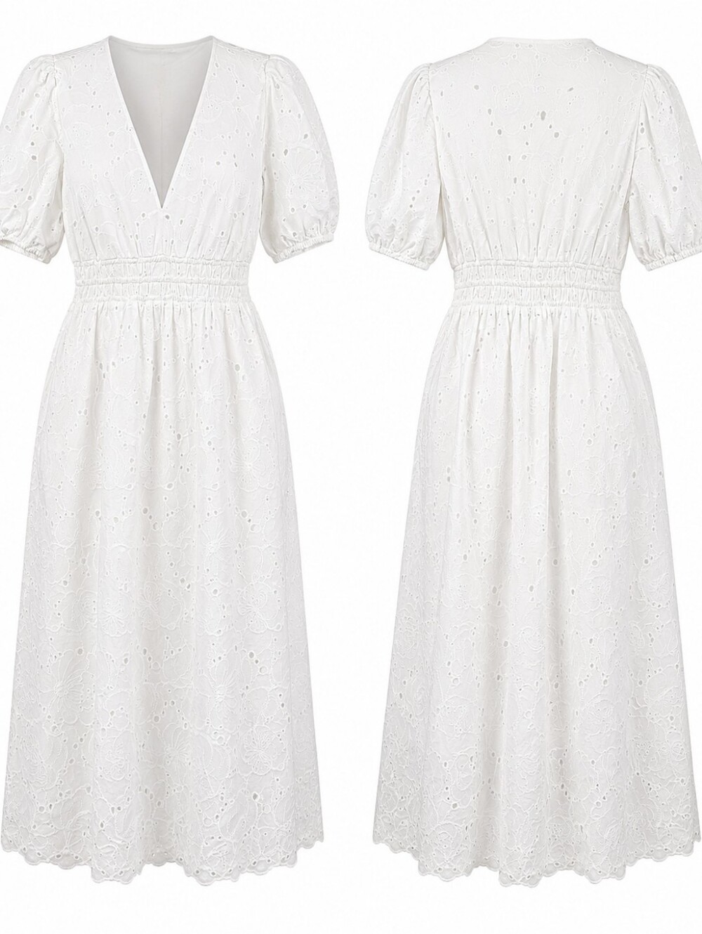 A New Day White Eyelet Midi Dress Puff Sleeve V Neck Large NWOT Romantic Cotton